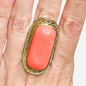 Coral Tone Large Gold Tone Statement Cocktail Ring Size 7.5